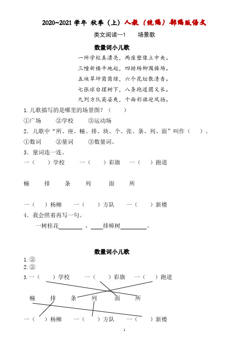 人教部编版二年级语文上册《识字场景歌》课文阅读理解