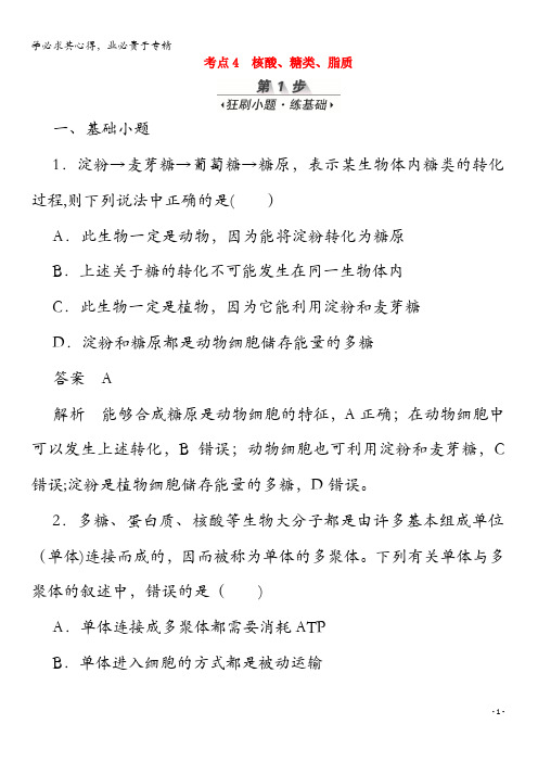 生物一轮复习考点4核酸、糖类、脂质训练检测(含解析)