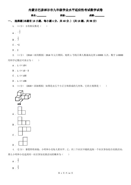 内蒙古巴彦淖尔市九年级学业水平适应性考试数学试卷