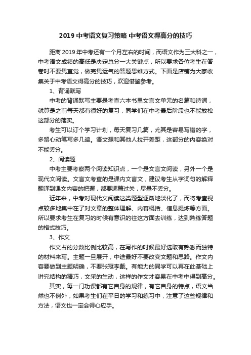 2019中考语文复习策略中考语文得高分的技巧