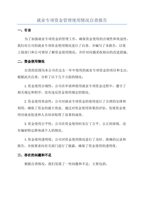 就业专项资金管理使用情况自查报告