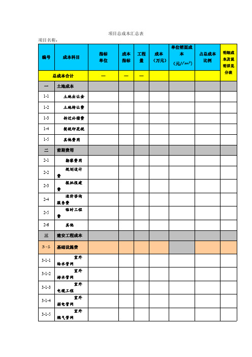 房地产项目成本预算表总表及分表