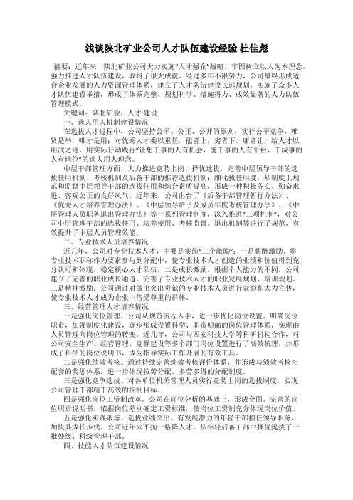 浅谈陕北矿业公司人才队伍建设经验 杜佳彪