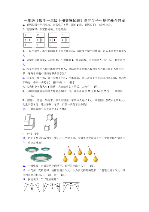 一年级《数学一年级上册竞赛试题》单元尖子生培优卷含答案