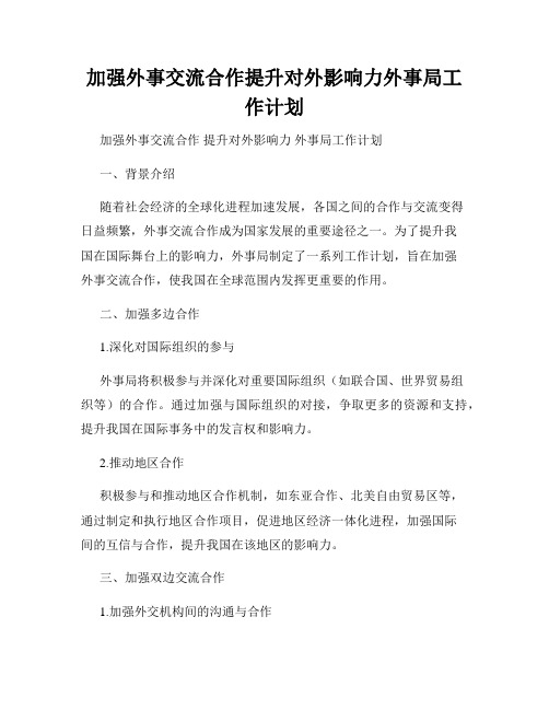 加强外事交流合作提升对外影响力外事局工作计划