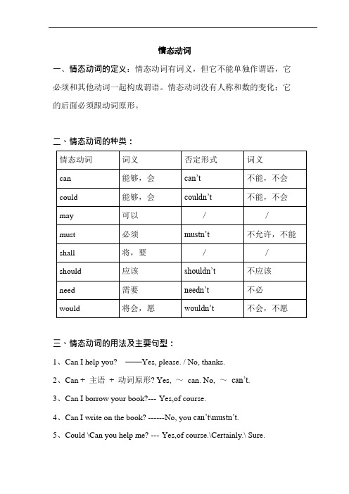 (完整版)初一情态动词的讲解与练习(可编辑修改word版)