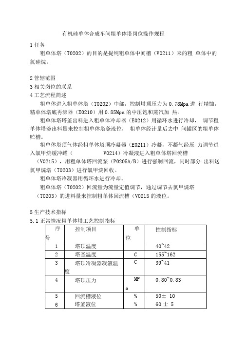 有机硅单体合成车间粗单体塔岗位操作规程