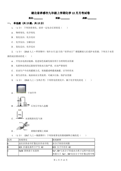 湖北省孝感市九年级上学期化学12月月考试卷