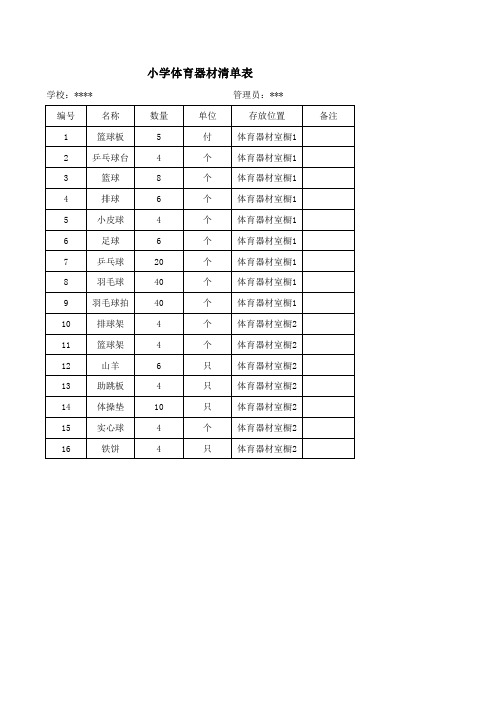 小学体育器材清单表