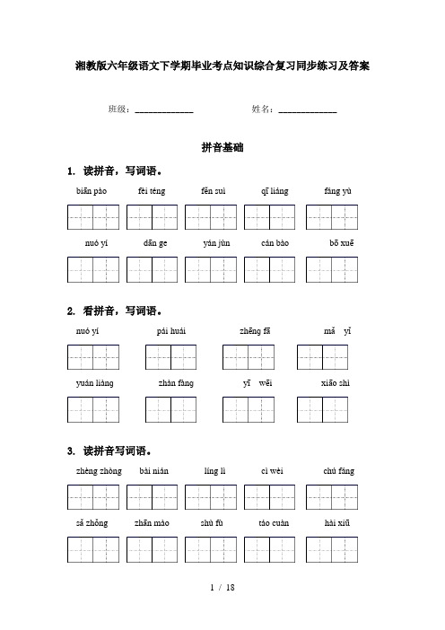 湘教版六年级语文下学期毕业考点知识综合复习同步练习及答案