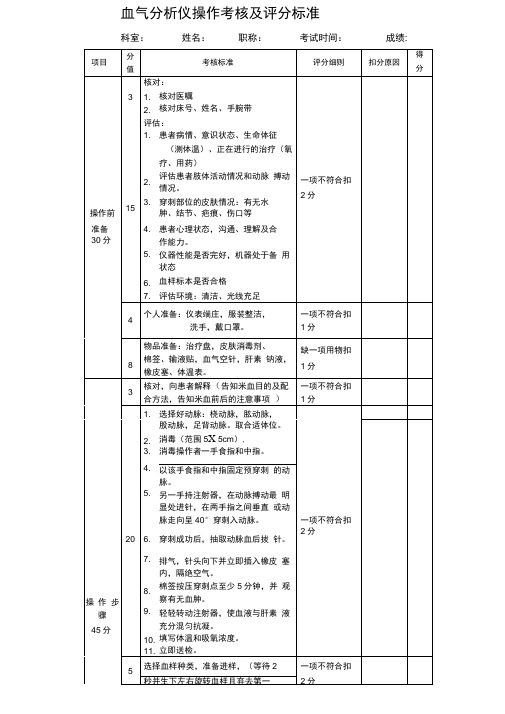 血气分析仪考核及评分标准