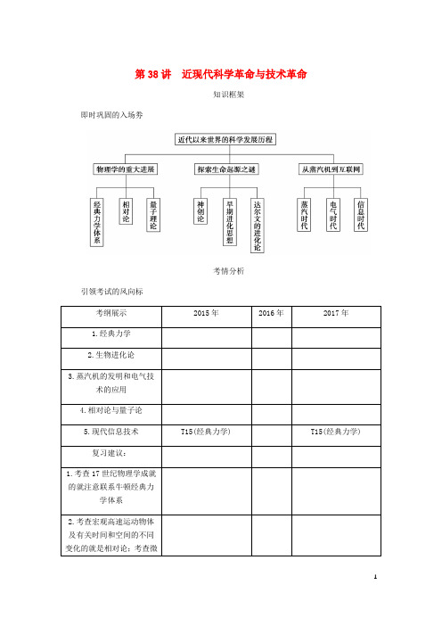 2019年高考历史总复习 第十九单元 第38讲 近现代科学革命与技术革命学案