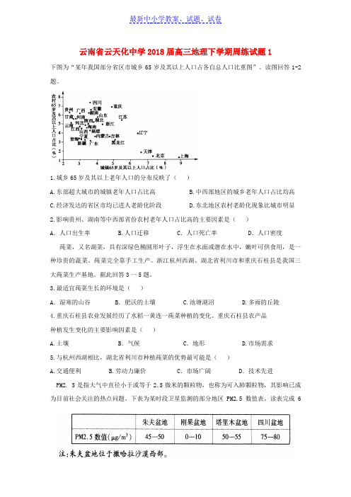 云南省高三地理下学期周练试题1