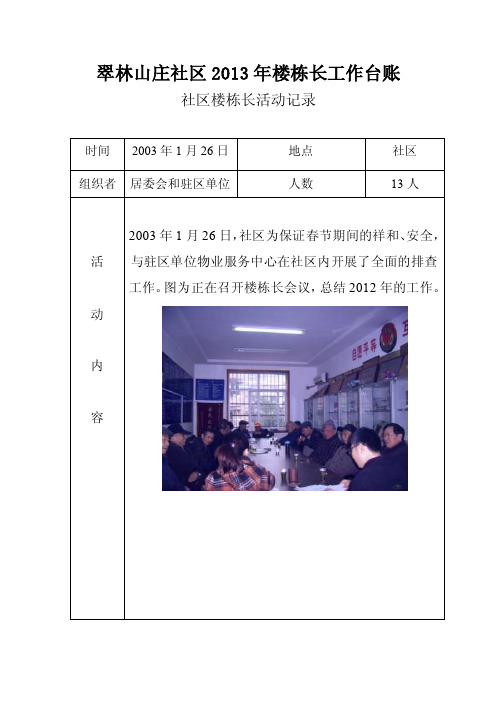 翠林山庄社区2013年楼栋长工作台账