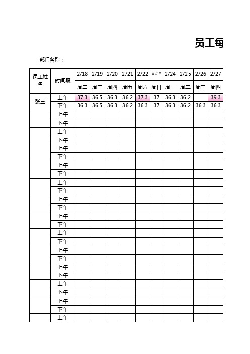 公司员工每日体温记录明细表EXCEL模板(推荐)