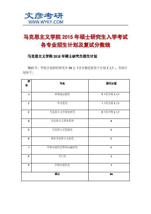 马克思主义学院2015年硕士研究生入学考试各专业招生计划及复试分数线_文彦考研