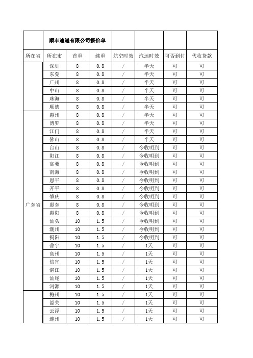 顺丰速递有限公司报价单