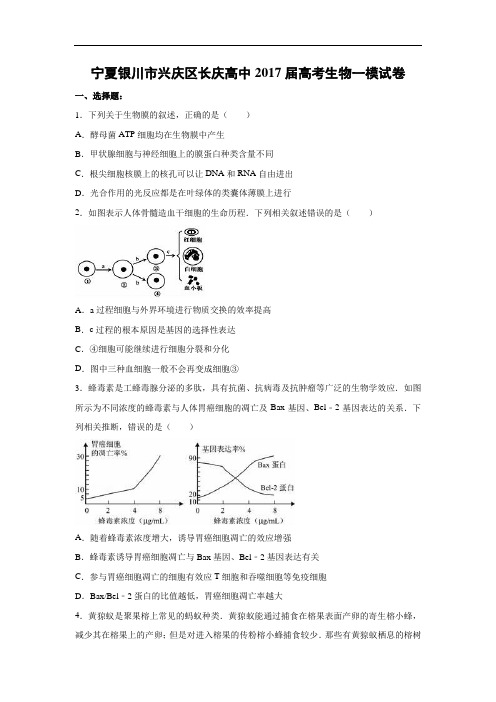 高中生物试题及答案-宁夏银川市兴庆区长庆高中2017届高考生物一模试卷(解析版)