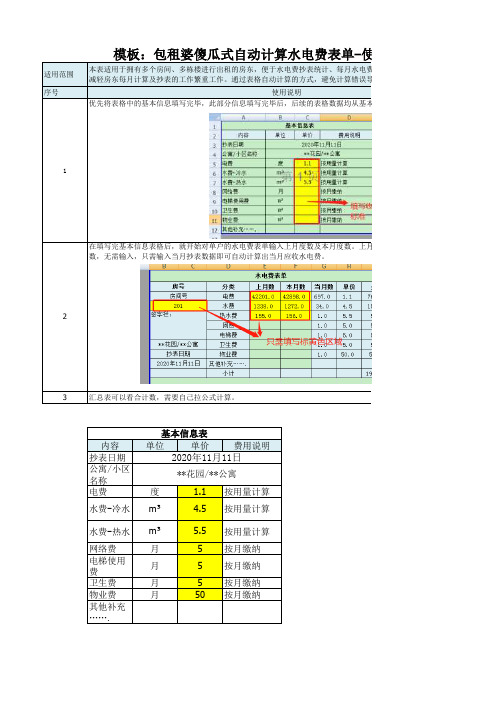 模板：包租婆傻瓜式自动计算水电费表单