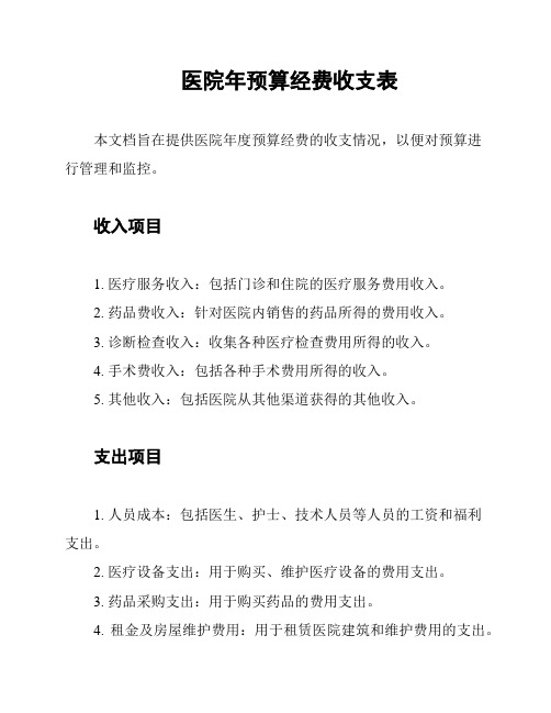 医院年预算经费收支表