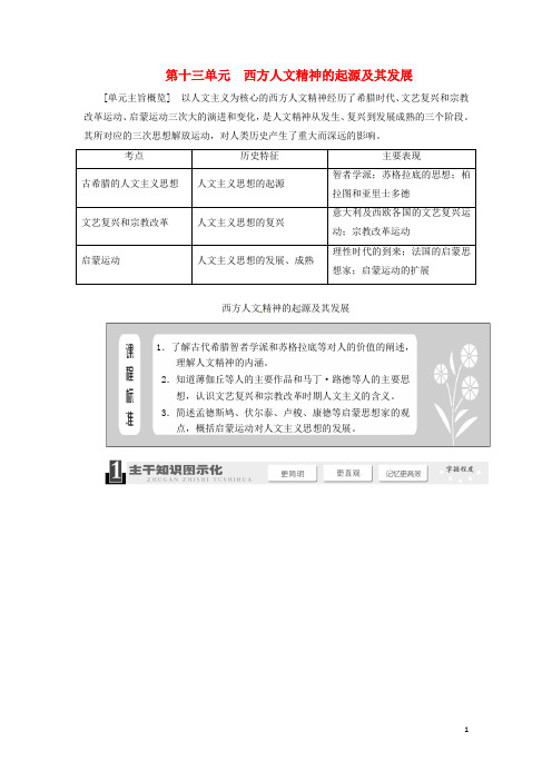 高考历史一轮复习 教师用书 第十三单元 西方人文精神的起源及其发展 新人教版