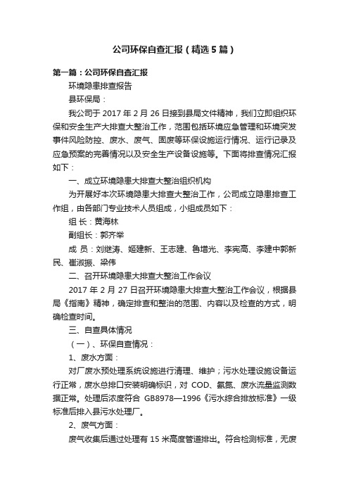 公司环保自查汇报（精选5篇）