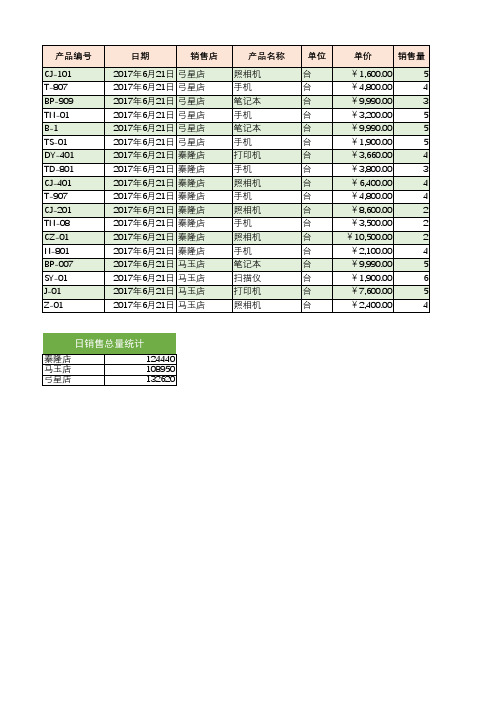 日销售记录表(excel模板)