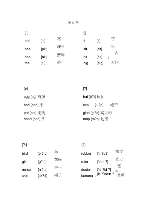 完整word版,48个音标对应单词及音标(打印版)