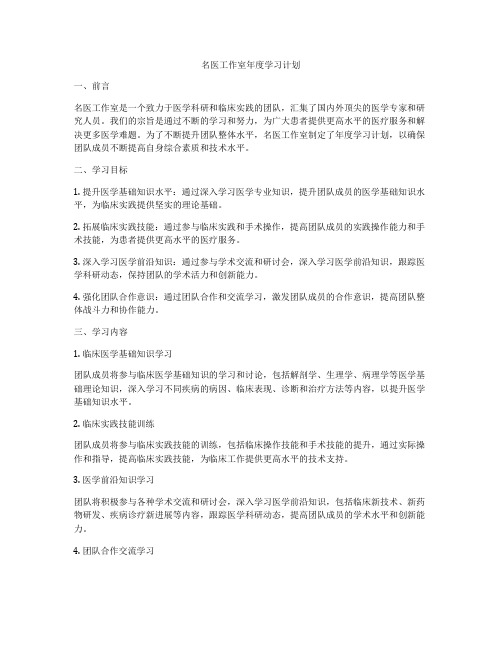 名医工作室年度学习计划