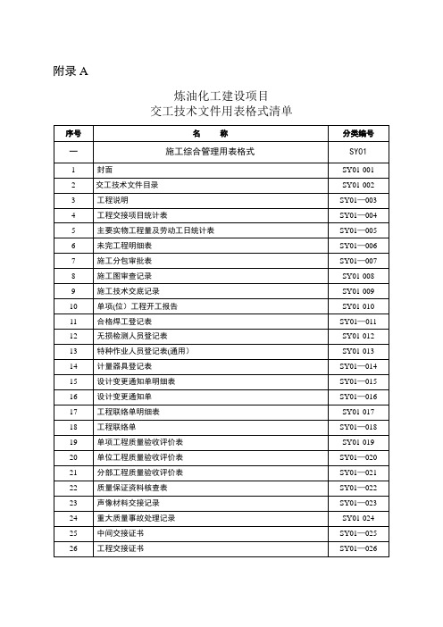 化工建设项目竣工验收手册下册(标准表格)