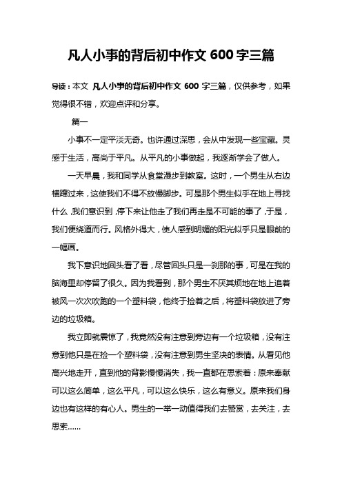 凡人小事的背后初中作文600字三篇