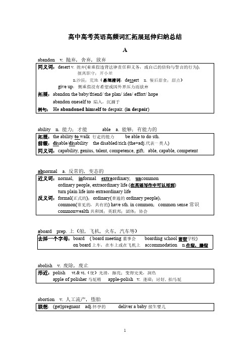 高中英语高频词汇拓展延伸--95页