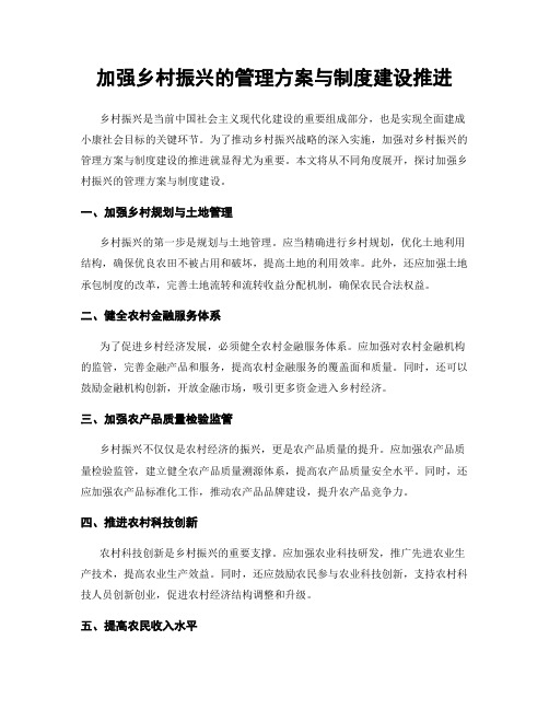 加强乡村振兴的管理方案与制度建设推进