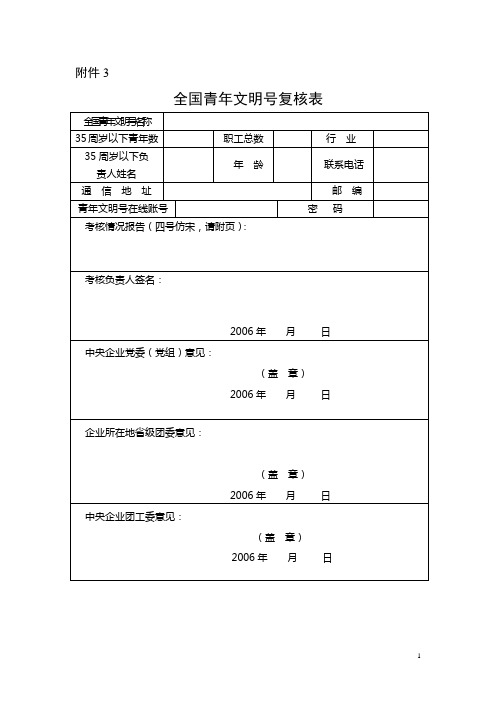 全国青年文明号复核表