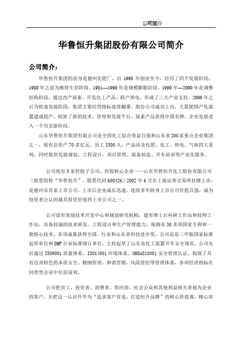 华鲁恒升集团集团股份公司企业介绍