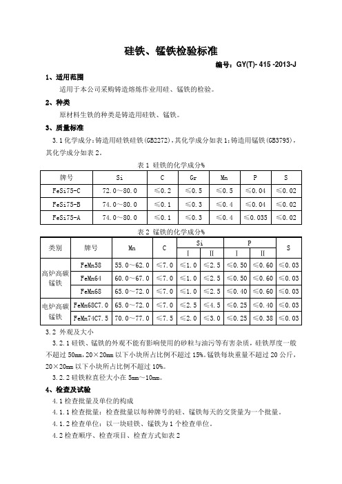 硅铁、锰铁检验标准