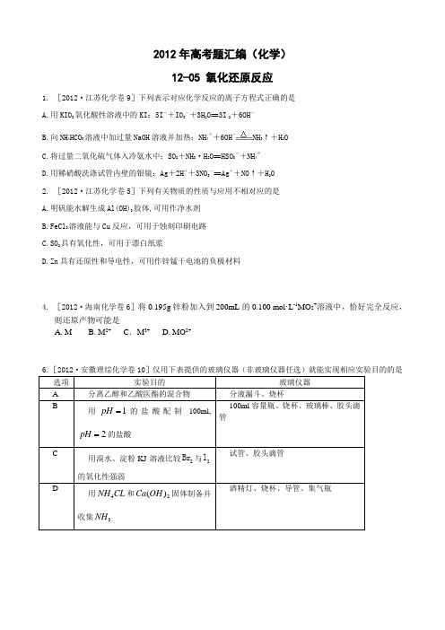 2012年高考题汇编(化学)-氧化还原反应