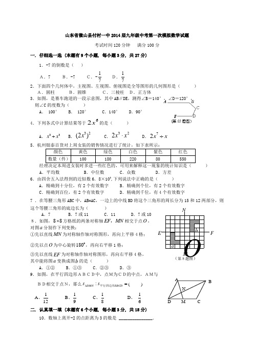 山东省微山县付村一中2014届九年级中考第一次模拟数学试题