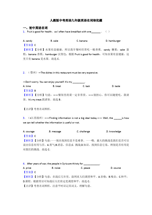 人教版中考英语九年级英语名词培优题