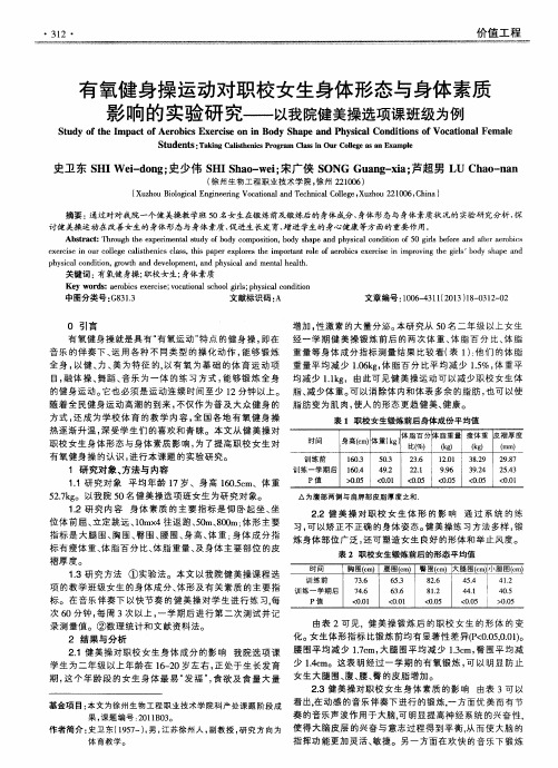 有氧健身操运动对职校女生身体形态与身体素质影响的实验研究——以我院健美操选项课班级为例