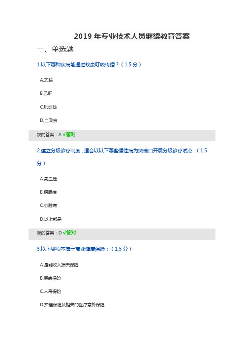 2019专业技术人员继续教育答案