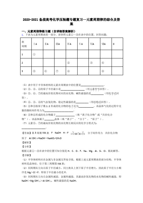 2020-2021备战高考化学压轴题专题复习—元素周期律的综合及答案