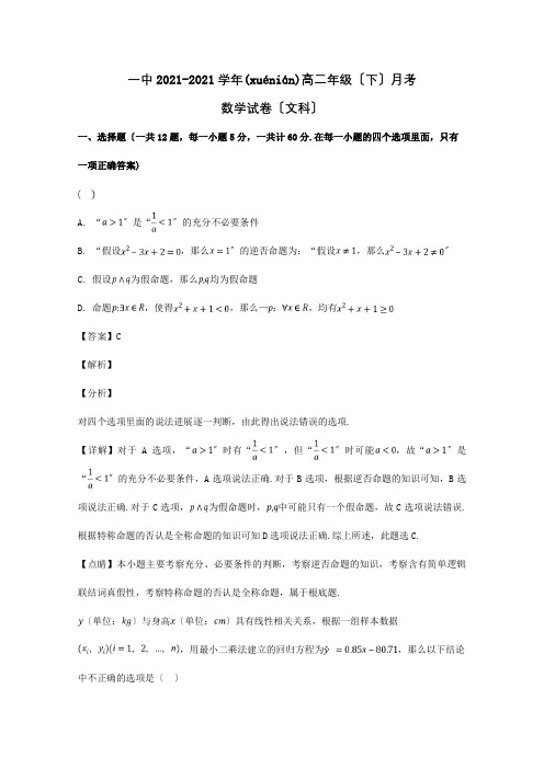 高二数学4月月考试题 文含解析 试题(共17页)