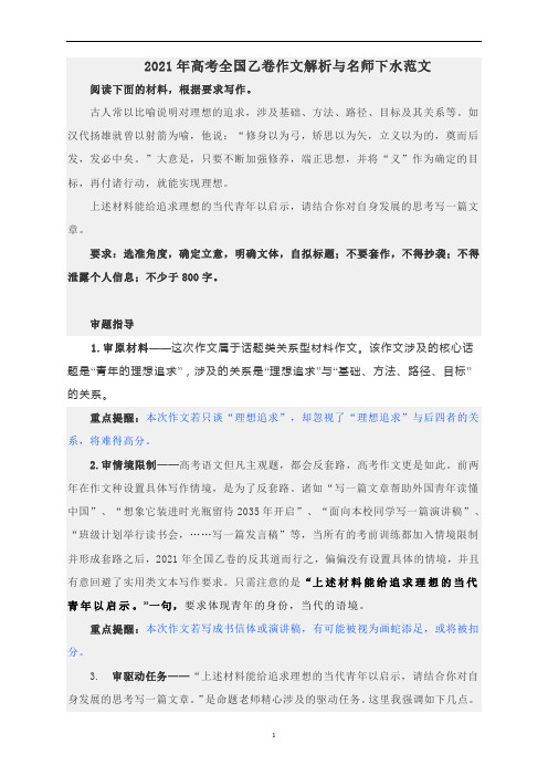 2021年高考全国乙卷作文解析与范文