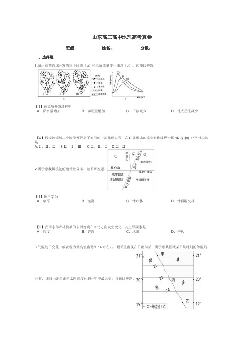 山东高三高中地理高考真卷带答案解析
