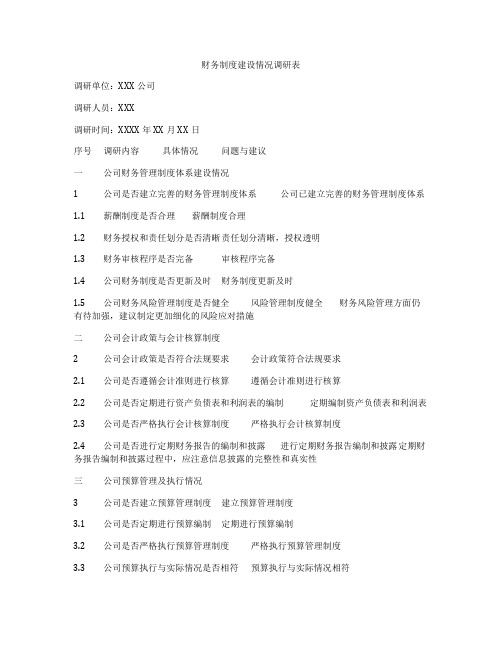 财务制度建设情况调研表