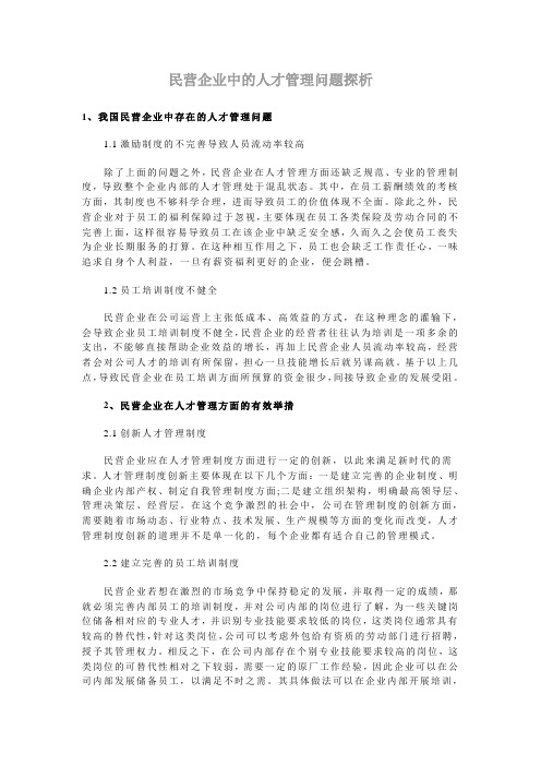 民营企业中的人才管理问题探析