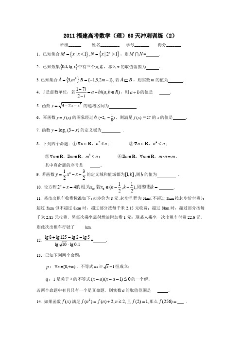 福建高考数学(理)60天冲刺训练(2)