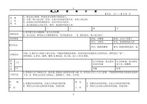 幼儿园小班周活动计划表