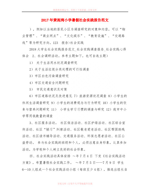 2017年黄泥湾小学暑假社会实践报告范文